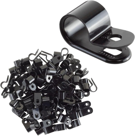 GTSE Black Nylon Plastic Cable Clamps, 3/8" Screw Mounts for Cable, Rope, Tube Management, 100 Pack