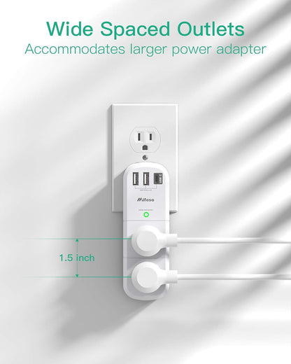 Outlet Extender with Rotating Plug, Mifaso Surge Protector 6 AC Multi Plug Wall Outlets and 3 USB Ports, 1800 Joules, 3-Sided Swivel Power Strip Spaced Splitter for Home, Travel, Dorm Room Essentials