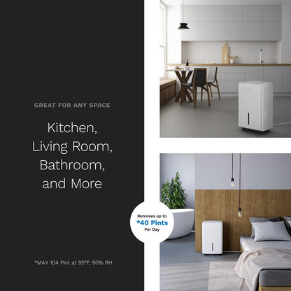 hOmeLabs 40 Pint Dehumidifier with Pump for up to 6,000 Sq Ft Rooms (MAX 104 Pint at 95°F, 90% RH) – Powerful Moisture Removal for Medium to Large Rooms and Basements