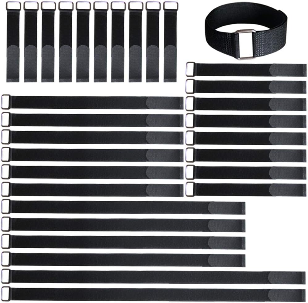 8"12"18"24"30" Hook and Loop Fastening Cable Strap - 30 Pack Reusable Nylon Extend Securing Strap - Adjustable Cinch Strap with Buckle