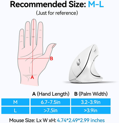 TECKNET Ergonomic Mouse, Wireless Bluetooth Vertical Mouse, 4800 DPI Optical Tracking, 6 Adjustable DPI, Quiet Clicks, 2.4GHz with USB A Receiver, 12 Months Battery, 6 Buttons, Wide Compatibility