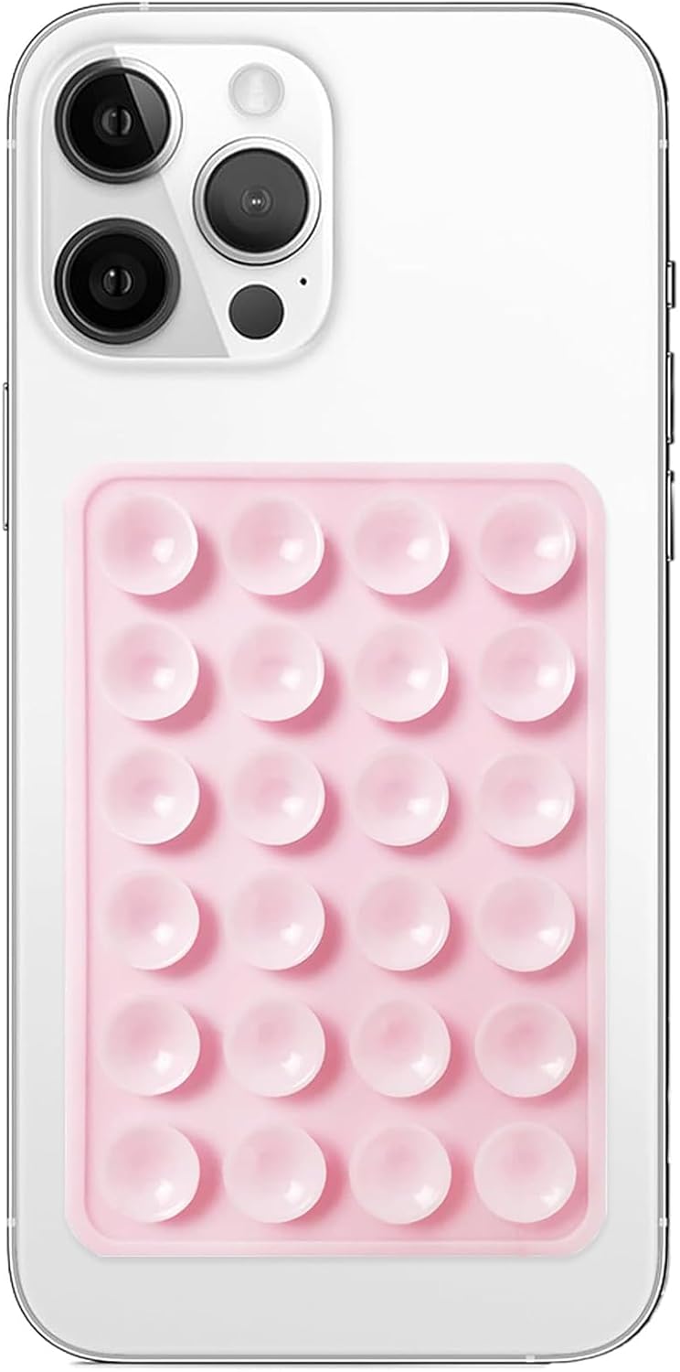 Silicone Suction Phone Case Mount, Non Slip Sticky Phone Grip for Cellphone, Silicon Adhesive Suction Cup Phone Mount, Strong Grip Holder for Selfies and Videos (Light Pink)
