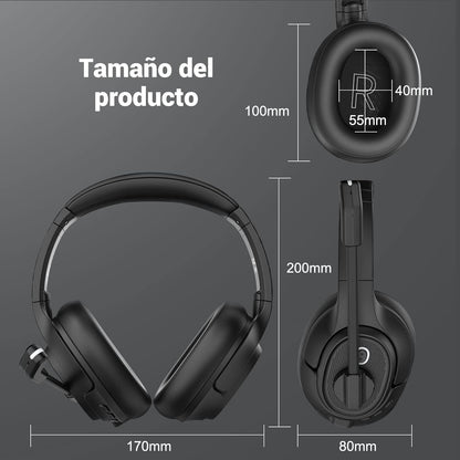 Bluetooth Headset for PC, Wireless Computer Headphone with AI-Powered Environmental Noise Cancelling Microphone & 2.4G USB Dongle, 55H Playtime, Over Ear Comfort Office Headset for Work, Laptop, Zoom