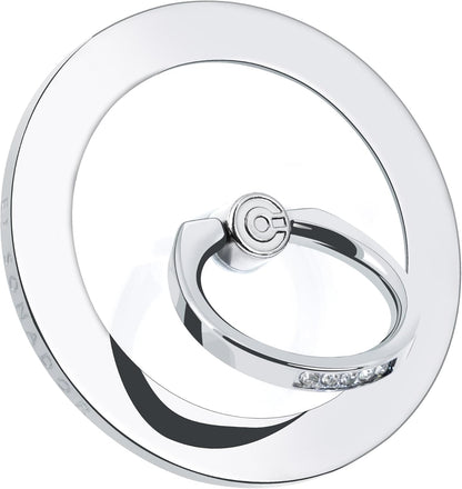 Magnetic Phone Grip for MagSafe, EI Sonador Magnet Phone Ring Holder, Removable, Compatible with iPhone 14 Plus 13 12 Pro Max Mini (Transparent Silver Diamond)