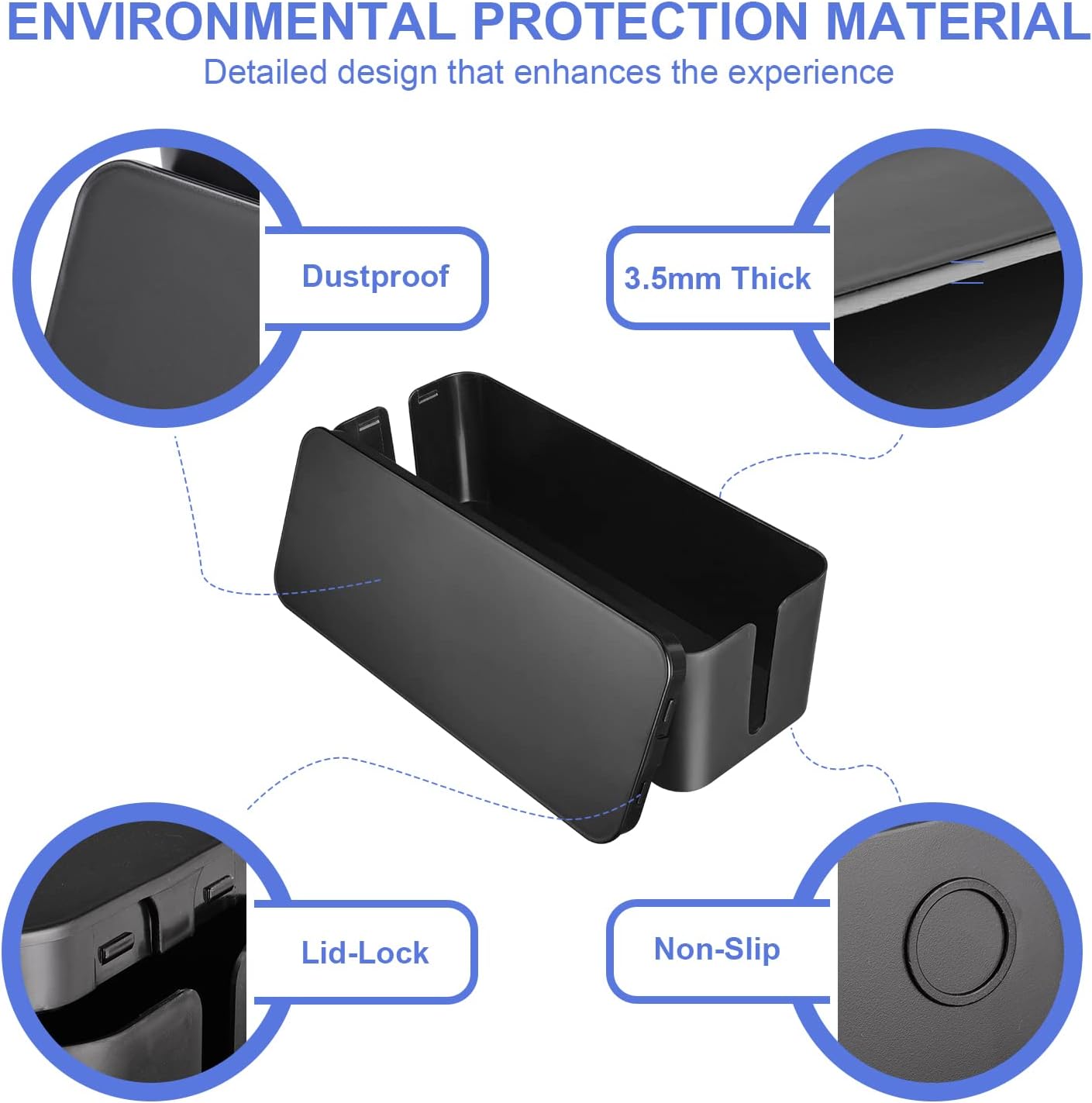 Cable Organizer Box Set of Three, Power Cover Cord Holder Surge Protector for Desk (Black)