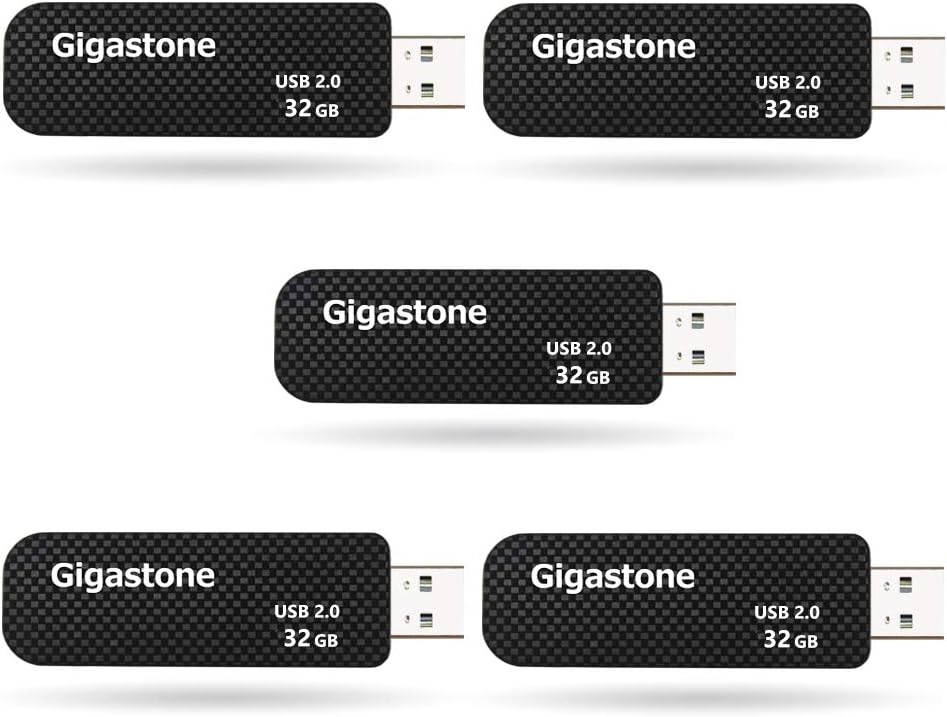 GIGASTONE V30 32GB USB 2.0 Flash Drive 5-Pack, Capless Retractable Design Pen Drive, Carbon Fiber Style, Reliable Performance & Durable