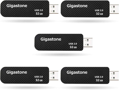 GIGASTONE V30 32GB USB 2.0 Flash Drive 5-Pack, Capless Retractable Design Pen Drive, Carbon Fiber Style, Reliable Performance & Durable