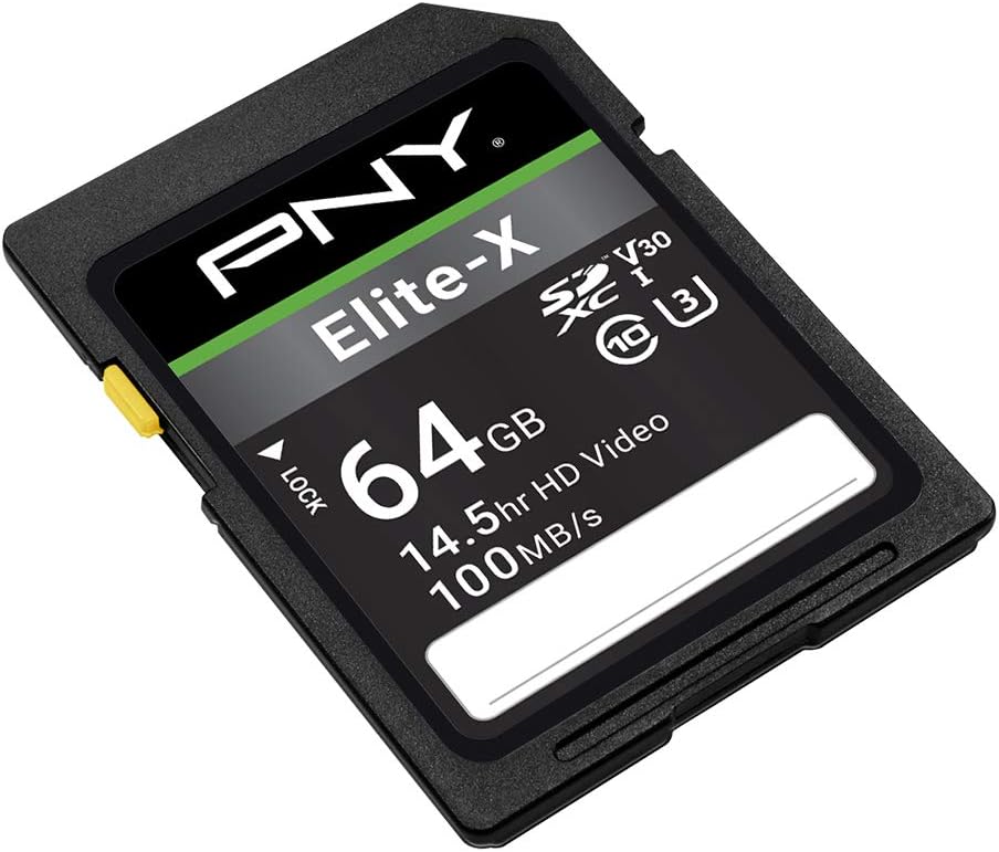 PNY 64GB Elite-X Class 10 U3 V30 SDXC Flash Memory Card - 100MB/s, Class 10, U3, V30, 4K UHD, Full HD, UHS-I, Full Size SD (Pack of 4)