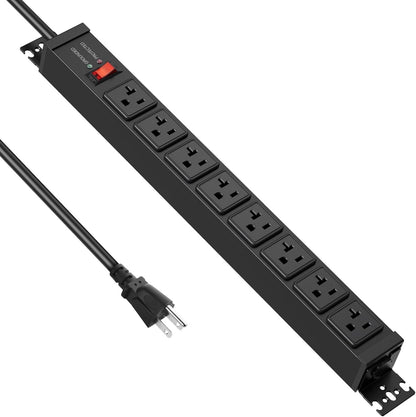 JUNNUJ 20 Amp Power Strip Surge Protector 4800J, Heavy Duty 8 Outlet Metal Multi Angle Mount, 20A Garage Power Strip Shop 6-20R T-Slot, 5-15P Plug 12 Gauge Extension Cord 15ft for Appliance