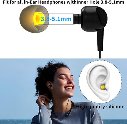 Replacement Earbud Tips Soft Anti Slip Washable and Reusable Silicone Fit Most In-Ear Earbuds (Inner Hole 3.8mm-5.1mm) 18pcs S M L