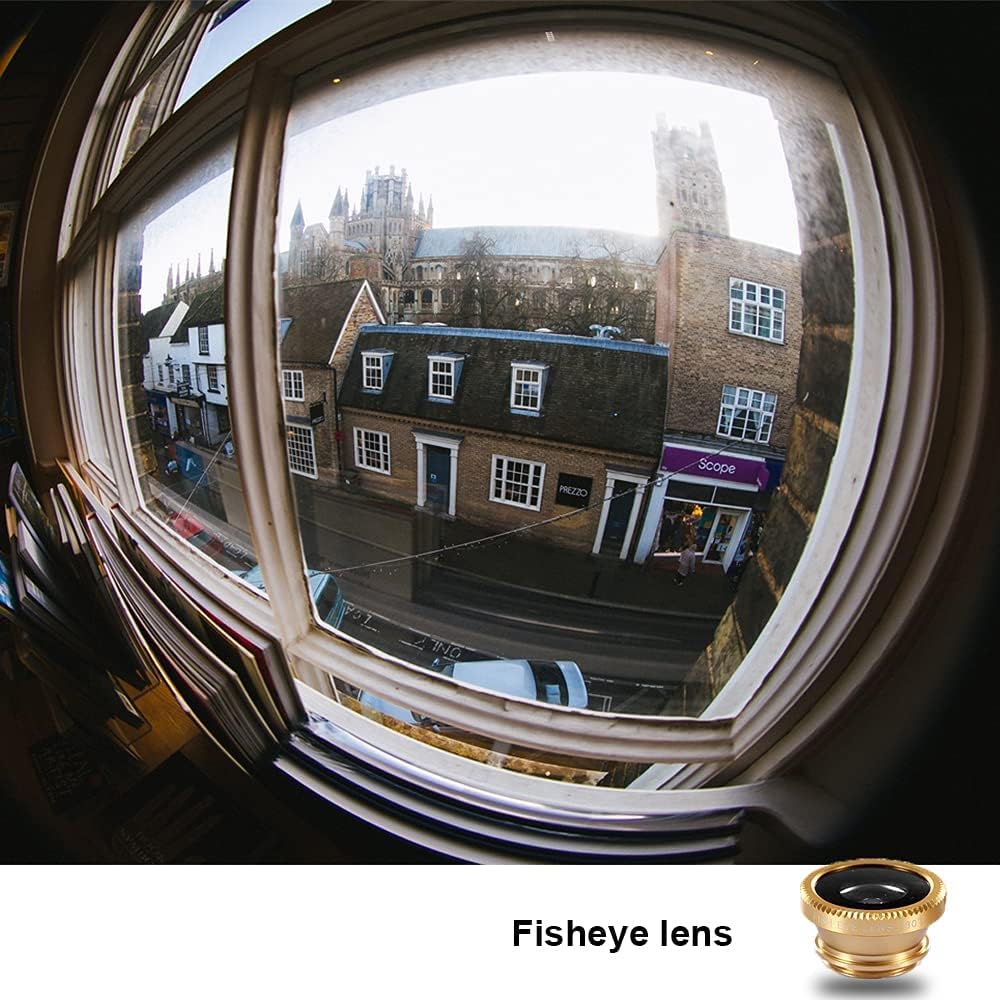 3 in 1 Cell Phone Camera Lens Kit Wide Angle Macro Fisheye Lens Universal for Smart Phones iPhone Samsung Android(Gold)