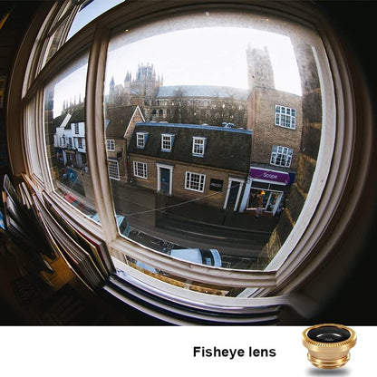 3 in 1 Cell Phone Camera Lens Kit Wide Angle Macro Fisheye Lens Universal for Smart Phones iPhone Samsung Android(Gold)