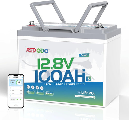 Redodo 12V 100Ah LiFePO4 Battery Bluetooth, Low-Temp Protection BCI Group 24 Lithium Battery for Trolling Motor, Bulit-in 100A Smart BMS, Perfect for Marine, Boat, RV, Solar and Off Grid
