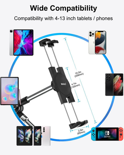 woleyi Adjustable Tablet Mount Holder, 35" Desk/Bed Clamp Phone iPad Stand with Foldable 360° Swivel Arm for iPad Pro 12.9 Air Mini, iPhone, Galaxy Tabs, Nintendo Switch, 4-13" Cell Phones and Tablets