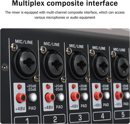 W IN-MIX DX8 Professional DJ Audio Mixer 8 Channel with 99 DSP Effects,7-band EQ,Independent 48V Phantom Power&Mute Button,Bluetooth Function,USB Interface Recording For Studio