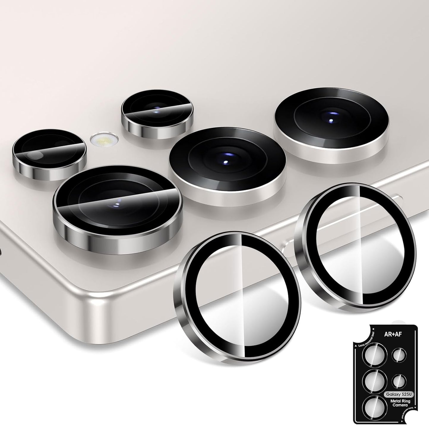 for Samsung Galaxy S25 Ultra Camera Lens Protector, Individual Metal Ring Tempered Glass Lens Cover, [Strong Adsorption] Scratch Resistant Ultra-Thin HD Clear Lens Cover, 1 Set-Gray Ring