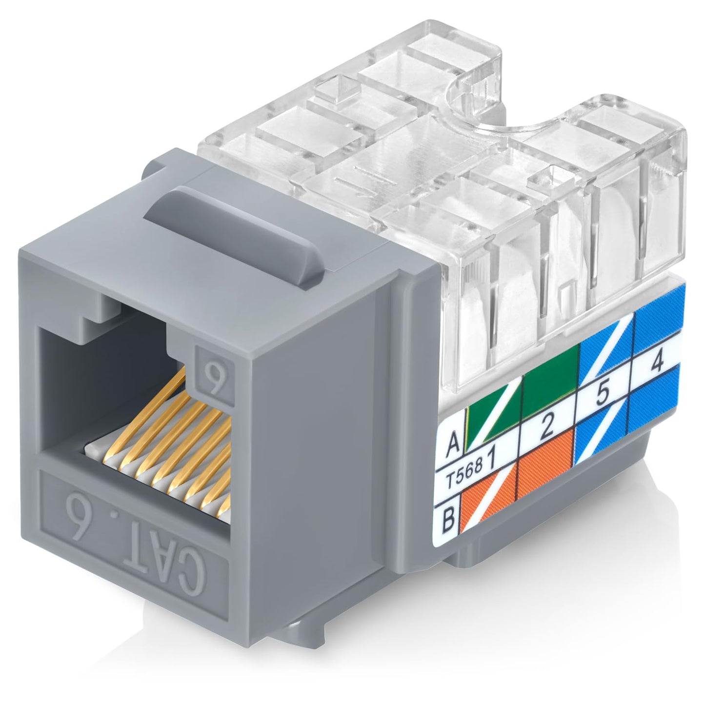 Everest 90° Angled RJ45 Cat6 Keystone Jacks 10-Pack in Gray - Slim Profile Female RJ45 Connectors - Cat 6 Keystone Jack - Compatible with 90° Angled Speed Termination Tool - easyJACK (B094WB91H3)