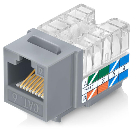 Everest 90° Angled RJ45 Cat6 Keystone Jacks 100-Pack in Gray - Slim Profile Female RJ45 Connectors - Cat 6 Keystone Jack - Compatible with 90° Angled Speed Termination Tool - easyJACK (B094WB91H3)