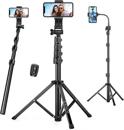 74" Flexible Phone Tripod, Tall Cell Phone Tripod with Adjustable Gooseneck & Remote, Portable Camera Cellphone Stand for Video Recording, Compatible with iPhone Android