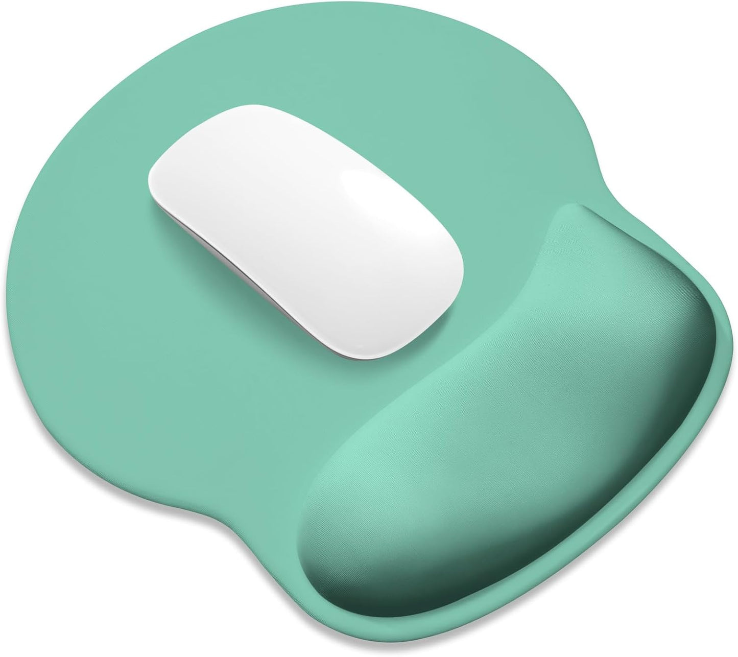 ITNRSIIET Ergonomic Mouse Pad with Wider Memory Foam Wrist Rest +17%, Curved Cushion Reduces Pressure 20%, Pain Relief, Non-Slip, Smooth, Cute Color Desk Accessory, 9.85 x 9 inch, Mint Green