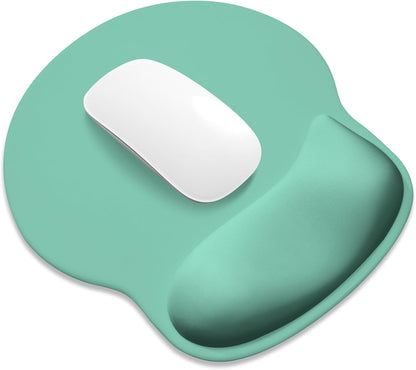 ITNRSIIET Ergonomic Mouse Pad with Wider Memory Foam Wrist Rest +17%, Curved Cushion Reduces Pressure 20%, Pain Relief, Non-Slip, Smooth, Cute Color Desk Accessory, 9.85 x 9 inch, Mint Green