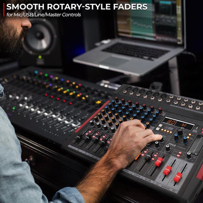 Pyle Professional DJ Audio Mixer Controller - 8Channel DJ Controller Sound Mixer w/ DSP 380 Preset Effects, Recording, USB, 6 XLR Mic/Line Input, AUX, FX Processor MP3 Player, Headphone Jack - PMX648