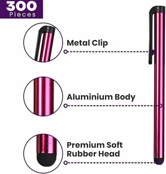 Stylus Pens for Touch Screens, 300 Pieces Stylists Pack Universal Colorful Long Metal, Touch Screen Pens for iPad, iPhone, Android, Galaxy, Chrome Book, Tablets, Assorted Colors All Touch Devices - 4"