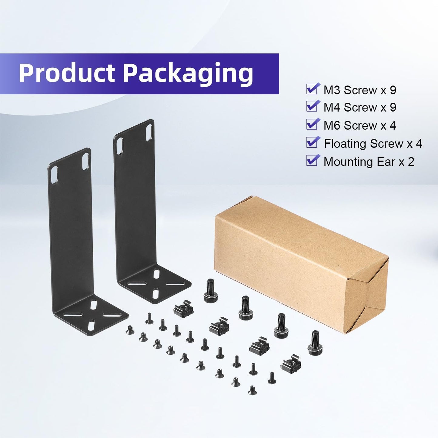 Rack Mount Kit for 8.7 inch Switches, Adjustable Rack Ears for Netgear, Cisco, D-Link, TRENDnet and HP Products, Mount 8.7" Wide to 19" Equipment, Adjustable Hole Distance 14-30mm