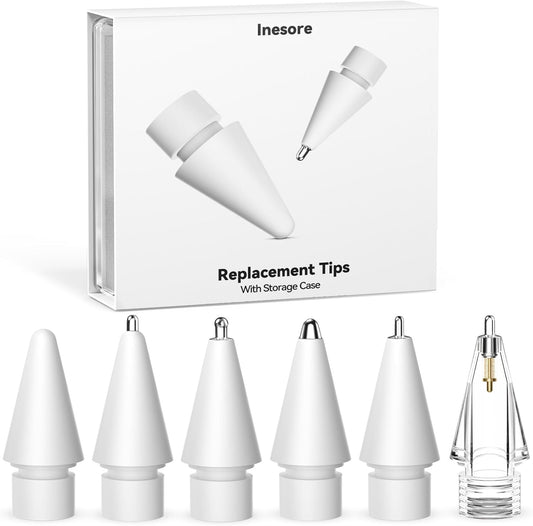 Inesore 6 Styles Replacement Tips for Apple Pencil Pro,Multiple Options Metal Durable Nibs Accessories for Apple Pencil Pro/2nd Generation/1st Gen/USB-C (6 Pack)