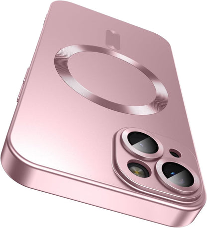 Magnetic for iPhone 13 Case [Compatible with MagSafe][Built-in Camera Lens Protector] Slim Soft Silicone Bumper Shockproof Metallic Luster Phone Case (Rose Gold)