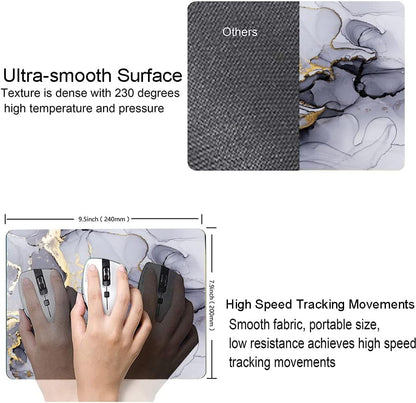 Hokafenle Gray Gold Black Marble Mouse Pad, Gaming Mouse Mat with Custom Design, Non-Slip Rubber Base Mousepad, Waterproof Office Mouse Pads, Desktop White Ink Marble 9.5 x 7.9 Inch