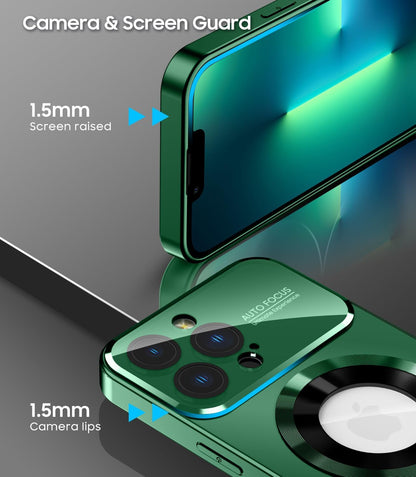 Magnetic for iPhone 13 Pro Case, Built-in Camera Lens Protector, Compatible with MagSafe, Logo View, Military Grade Protective Phone Cover, Dark Green