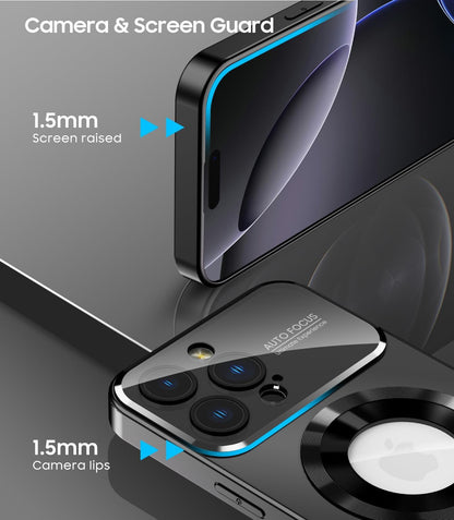 Magnetic for iPhone 16 Pro Case, Compatible with MagSafe, Built-in Camera Lens Protector, Logo View, Military Grade Drop Proof Phone Cover, Black