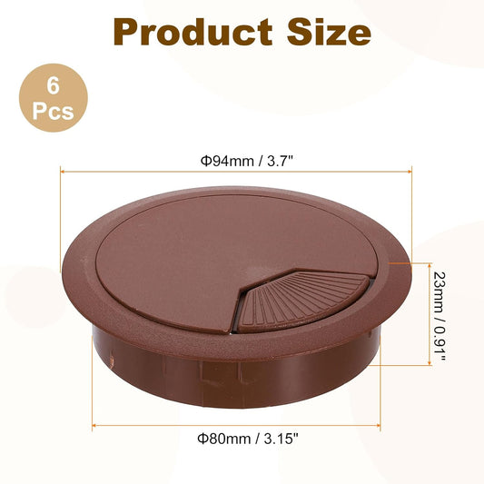 uxcell 6 Pcs 80mm (3.15 Inch) Desk Grommet, Plastic Cable Hole Cover, Wire Cord Cable Organizer for Home Office Computer Desk Cabinet, Brown