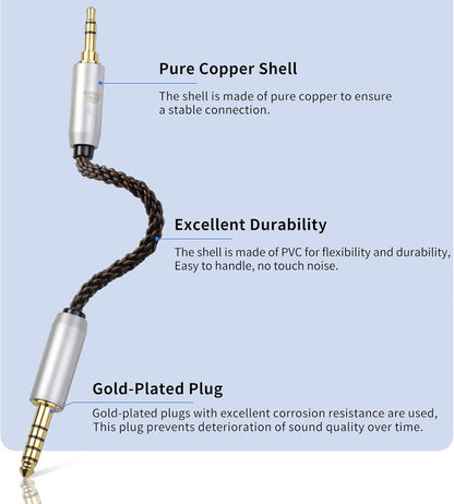 okcsc 3.5MM Male to 3.5MM Male Ultra Short Hifil Male to Male AUX Audio Cable OFC Pair Recording Cable Wire-Breakage-Prevention Design Adoption of 8-Core Braided Structure 5.82 inch