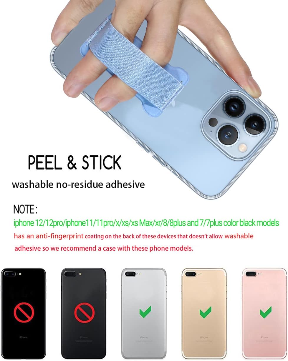 Phone Grip Holder for Hand, Universal Finger Strap Phone Holder, Finger Selfie Grip Compatible with Most Smartphones (Light Blue) - 2Pack