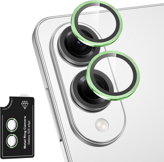 for Samsung Galaxy S25 Edge Camera Lens Protector, Individual Metal Ring Tempered Glass Lens Cover, [Strong Adsorption] Scratch Resistant Ultra-Thin HD Clear Lens Cover, 1 Set-Green