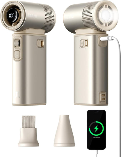 JISULIFE Portable Handheld Fan Ultra2, 9000mAh Max 25 Hrs, 5 IN 1, 100 Speed Turbo Fan Rechargeable 18W Power Bank with Flashlight, Metal Shell Multi-Function Travel Essentials Gifts for Men-Brown