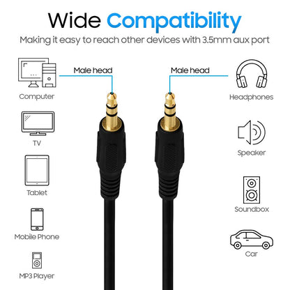 Cmple - 3.5mm Aux Audio Cable Stereo 100 ft AUX Cable Male to Male Speaker Cable Auxiliary Cord Adapter for Car, Phone, Headphones - Black