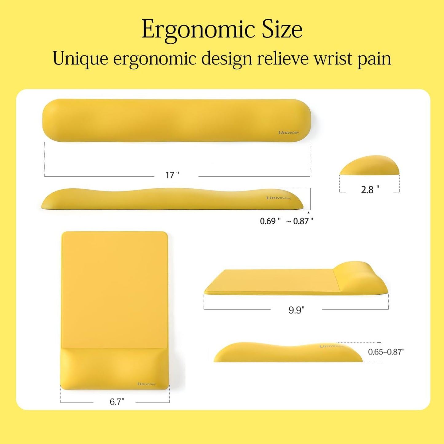 UnivoColors Design-Wave Set of Keyboad Wrist Rest & Mouce Pad,Artificial Sheepskin+Memory Foam+Ergonomic+Anti-Slip Gel, Resilience Support During Work and Gaming,Keyboard Accessory,Yellow
