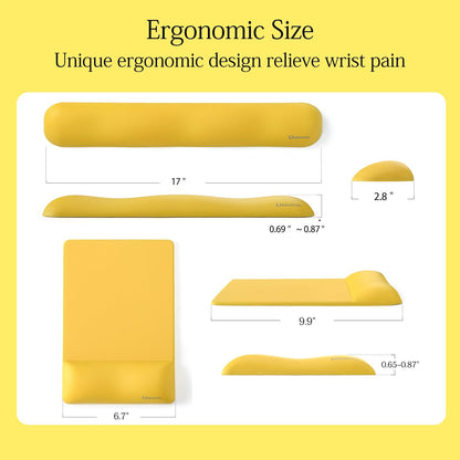 UnivoColors Design-Wave Set of Keyboad Wrist Rest & Mouce Pad,Artificial Sheepskin+Memory Foam+Ergonomic+Anti-Slip Gel, Resilience Support During Work and Gaming,Keyboard Accessory,Yellow