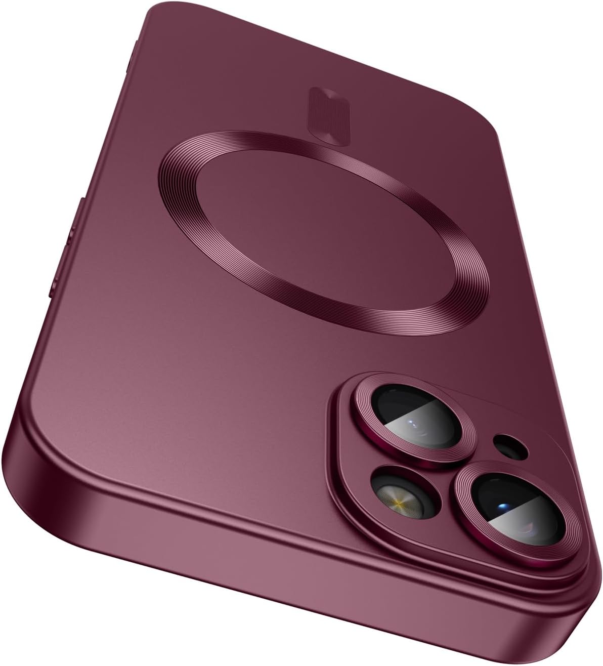 Magnetic for iPhone 15 Case [Compatible with MagSafe][Built-in Camera Lens Protector] Slim Soft Silicone Bumper Shockproof Metallic Shine Phone Case (Burgundy)