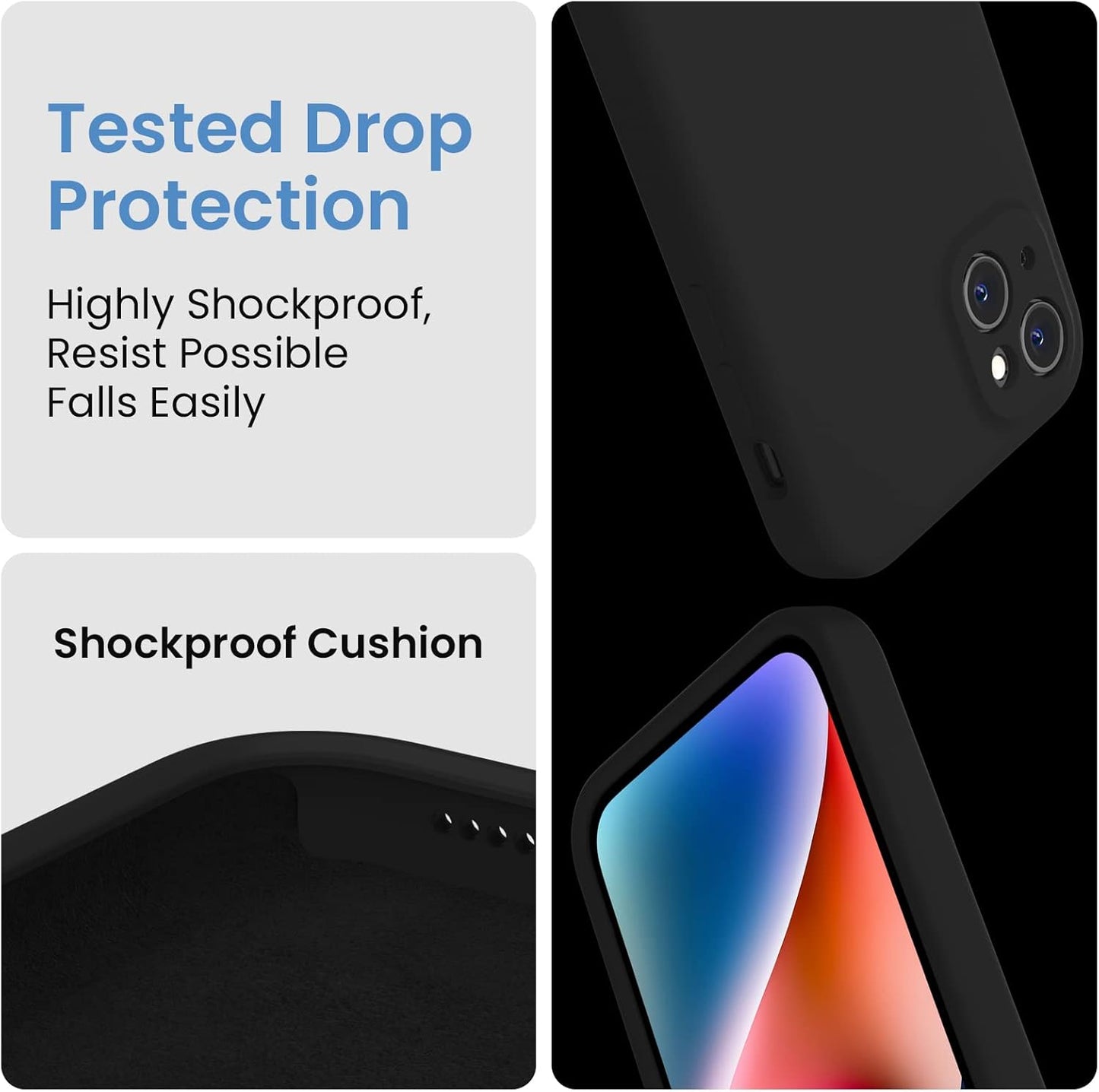 FireNova Designed for iPhone 13 Case, Silicone Upgraded [Camera Protection] Phone Case with [2 Screen Protectors], Soft Anti-Scratch Microfiber Lining Inside, 6.1 inch, Black