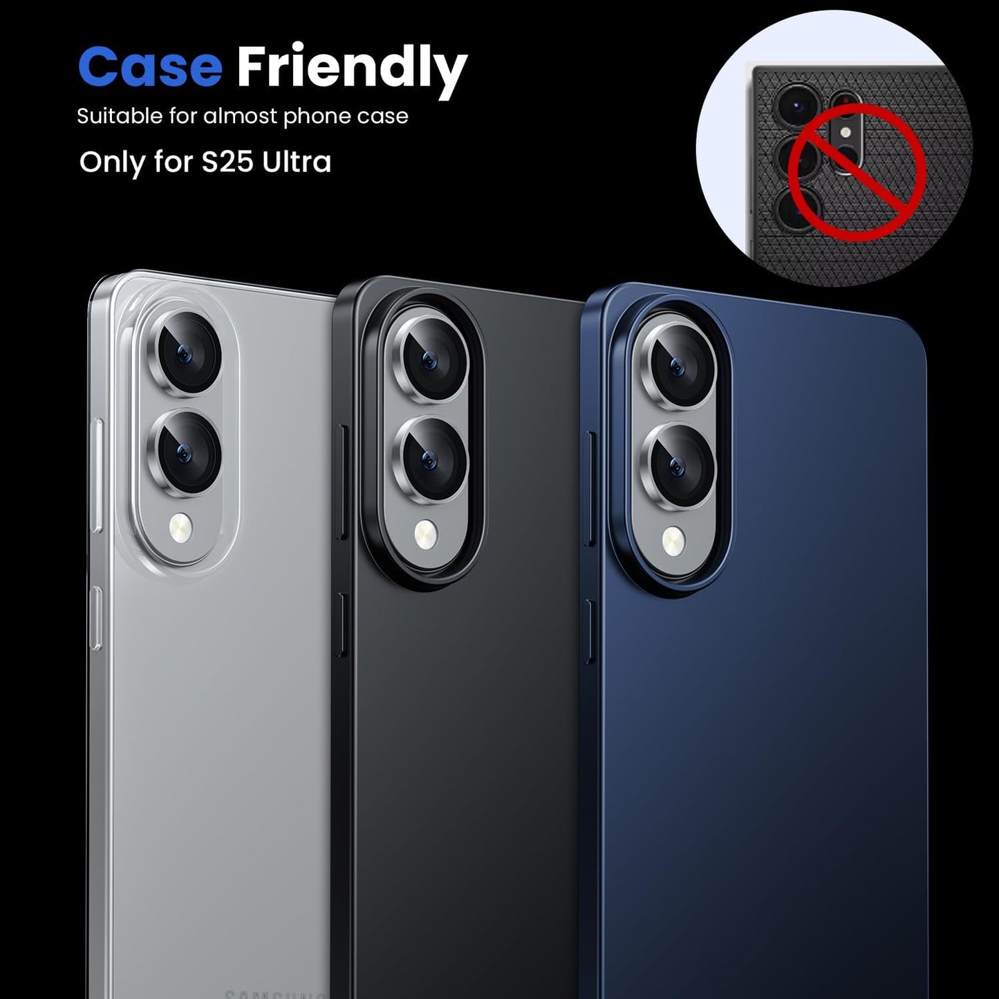 WSKEN for Samsung Galaxy S25 Edge Camera Lens Protector - Edge Thin Case Friendly, 9H Shatterproof Tempered Glass with Aluminum Metal Circle Camera Screen Protector Cover Accessories, Silver