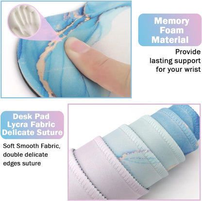 Ergonomic Large Mouse Pad and Keyboard Wrist Rest, Desk Pad for Keyboard and Mouse, 4-in-1 Large Gaming Mouse Pad with Wrist Support - Blue Marble