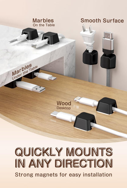 Maveek Magnetic Cord Clips, Cable Holder Magnet Silicone Cord Organizer Keyboard Keys Square Cable Management for Charging USB C Ethernet HDMI Home Office Car TV Cables (5 Pack, Black)