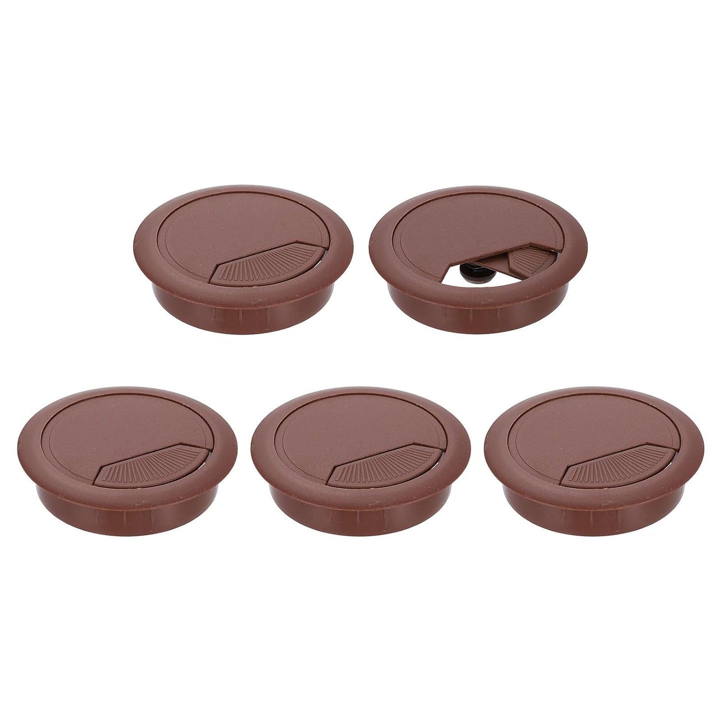 uxcell 5 Pcs 60mm (2.36 Inch) Desk Grommet, Plastic Cable Hole Cover, Wire Cord Cable Organizer for Home Office Computer Desk Cabinet, Brown