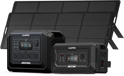 OUPES 3072Wh Mega 1 Power Station Bundle with B2 Extra Battery & 480W Panel Included, 2000W (4500W Peak) LiFePO4 Battery with UPS & APP Control, for 24/7 Off-Grid Power, Power Outage, Blackout, RVs