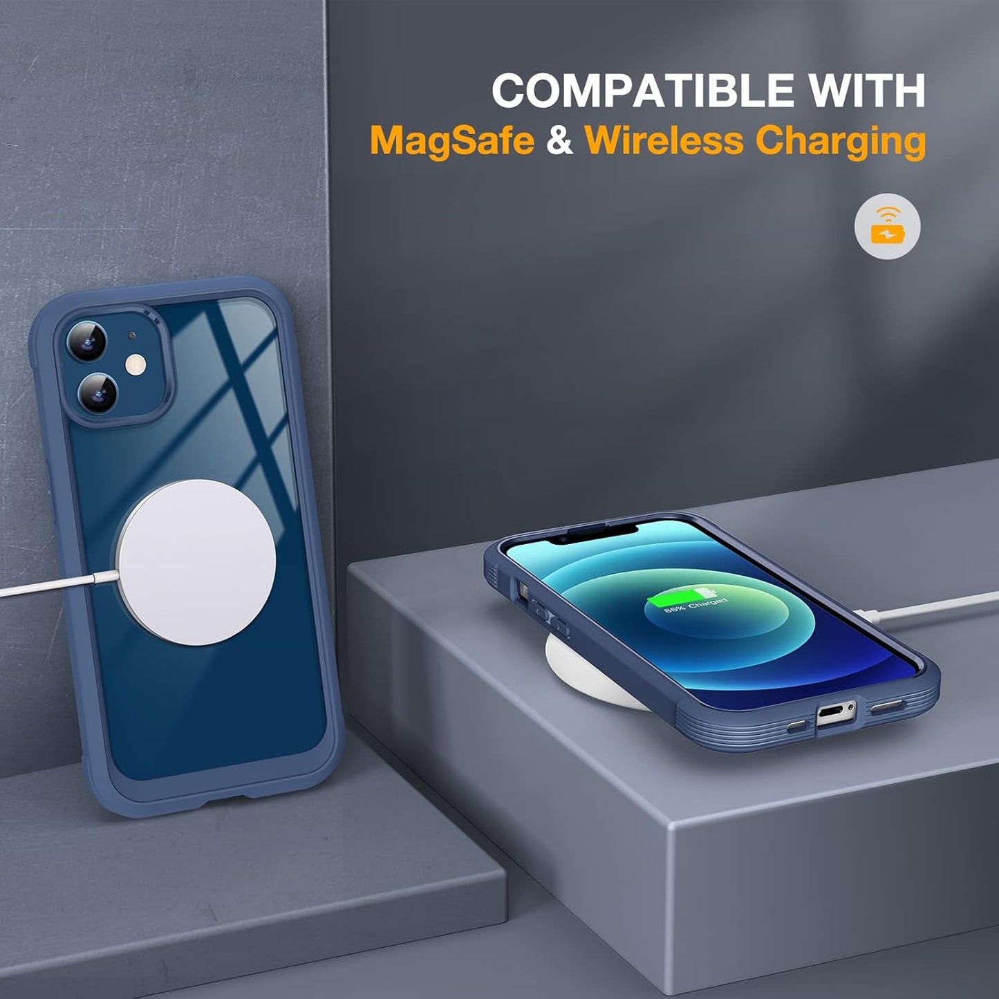 Miracase Glass Series for iPhone 12/12 Pro Case 6.1 inch, Upgraded Full-Body Rugged Phone Bumper Case Cover with Built-in 9H Tempered Glass Screen Protector and Camera Protector, Blue