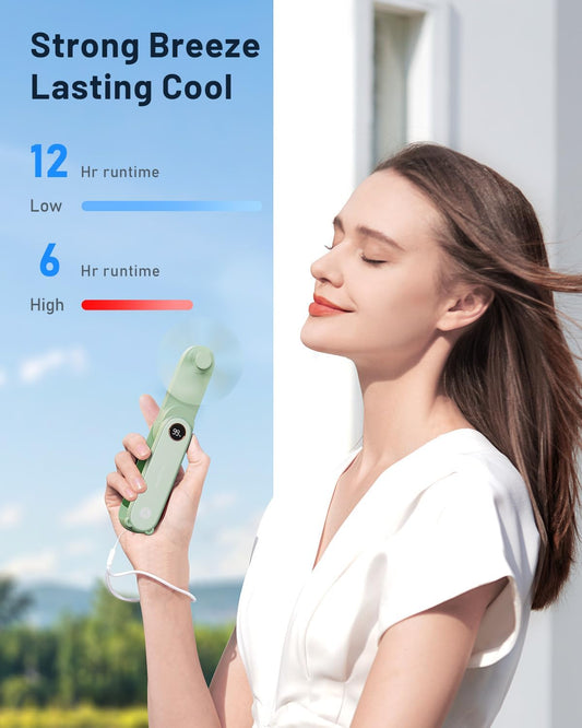 SWEETFULL Portable Handheld Mini Fan with LED Display, 3-in-1 Personal Foldable USB Rechargeable Hand Held Fan & Flashlight for Travel, Lash Eyelash, Cute Small Pocket for Women, Girls